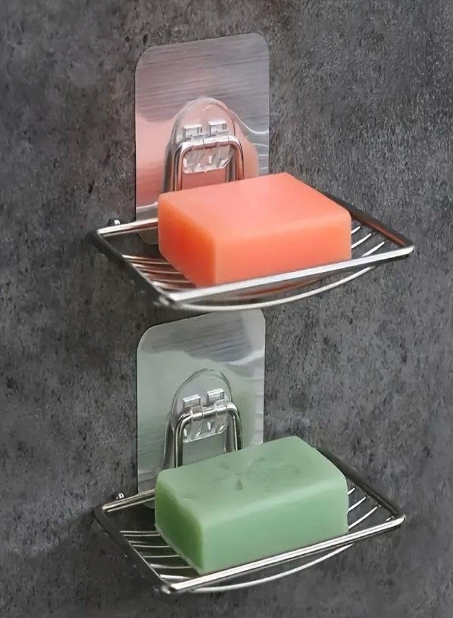 OSLEN Stainless Steel self adresive Soap Dish Holder, No Drilling, Rustproof Stainless Steel, Wall Mounted Soap Holder Soap Tray Bar Soap Sponge Holder for Bathroom (Silver- Pack of 1) - Image 1
